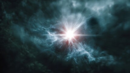 Fototapeta premium A brilliant celestial explosion emits intense light and energy through swirling cosmic gas and dust