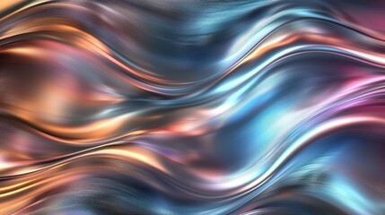 Fototapeta premium Holographic interference waves create flowing patterns with iridescent colors across metallic textured surface showing laser light diffraction phenomena optical effects