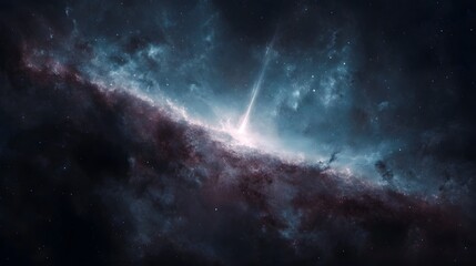 Fototapeta premium A vibrant nebula with a bright central core emitting powerful jets of energy and cosmic rays set against a dark star filled expanse