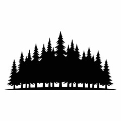 Obraz premium silhouette vector of a row of pine trees isolated with white background