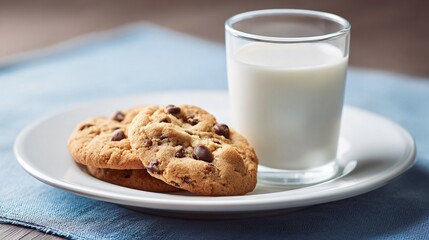 A minimalist Scandinavian design white plate, cookies, milk glass