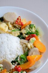 Rice served with capcay, a popular Chinese stir fried vegetables dish