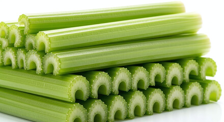 Freshly cut celery stalks stacked in a healthy and vibrant display