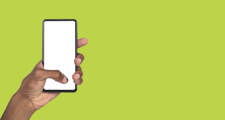 Hand displaying empty smartphone for mobile marketing, product launch visuals or creative