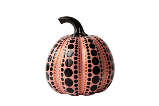 Pink pumpkin with black polka dots isolated on transparent background