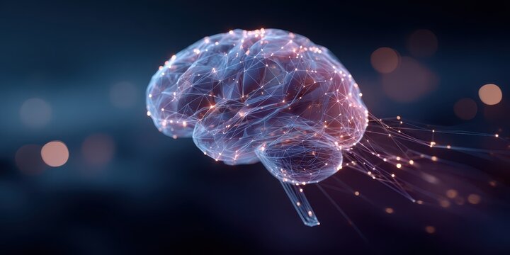 Artificial intelligence brain with neural network connections and data flow in a modern technology environment