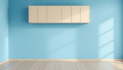 Cabinet Mockup Modern Empty Room Blue Wall