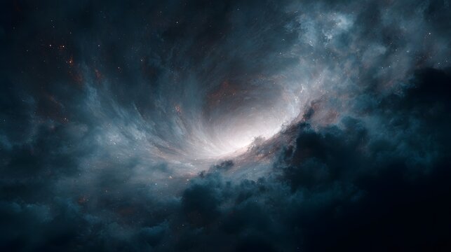 Swirling cosmic vortex with bright central light deep space nebula formation