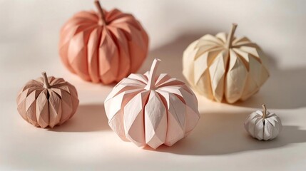 Minimalist origami pumpkins in soft neutral tones