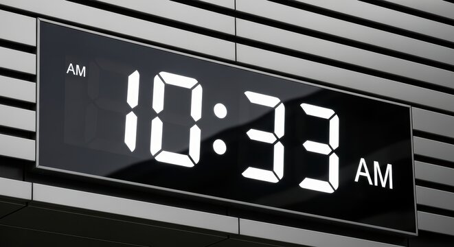 Digital wall clock displaying time with am indicator