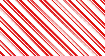 Red and white diagonal stripes background vector illustration. Candy cane pattern for Christmas or New Year concept, flat lay, seamless. Stripe pattern for gift wrap, fabric pattern, textile, tile