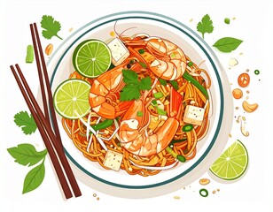 Flat Pad Thai Vector Illustration