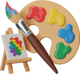 3D Artist Portrait Icon  Paint Palette, Brush, and Easel Illustration
