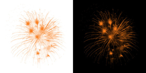 Two orange fireworks exploding against a black background, celebration