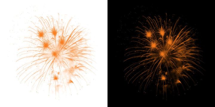 Two orange fireworks exploding against a black background, celebration
