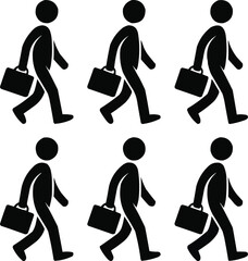 Briefcase Stick Figure Silhouettes Minimal Black Icons on White Background