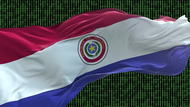 Paraguay flag - Waving flag on matrix binary code background