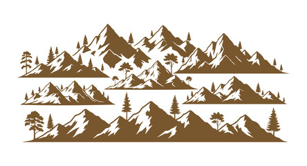 Fototapeta premium Silhouettes of mountains. A vector of mountains, featuring outdoor design elements, mountain landscapes, trees, and pine vectors, showcasing mountain scenery.