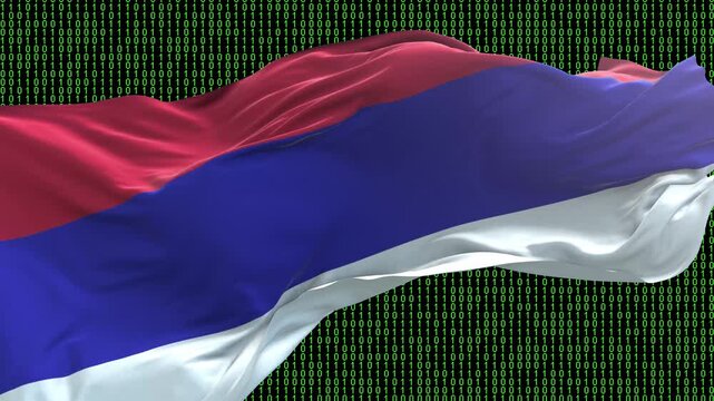 Republic of Srpska flag - Waving flag on matrix binary code background