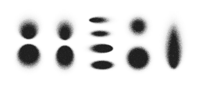 Gradient dot and grain texture set, abstract stipple shadows and halftone patterns. Grainy background with dust, noise, and spray effect. Retro monochrome design, dotwork art elements, vintage vector 