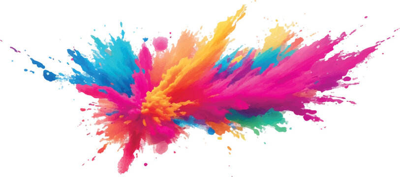 Colorful powder explosion vibrant colors bursting outwards isolated on white background for Holi festival or creative designs
