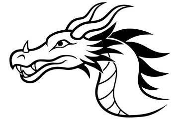 line art Chinese dragon head silhouette vector illustration isolated on white background