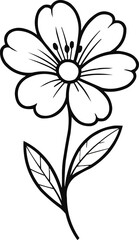 Black and White Flower Illustration  Simple Line Drawing on White Background