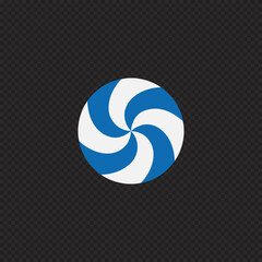 Striped sugar candy with blue and white striped. Striped peppermint candy. Winter greeting card. Design element for greeting card. Vector illustration