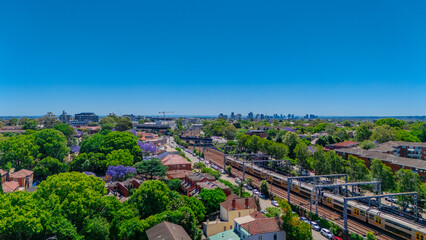 Panorama Drone Aerial view of Summer Hill Lewisham Ashfield of Suburban federation residential houses in Sydney NSW Australia