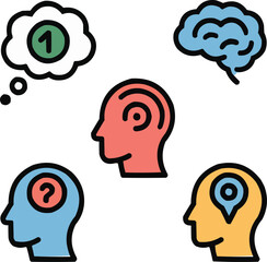 Mental Focus and Clarity Icon Set Flat Vector Symbols for Productivity and Mindfulness