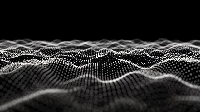 Abstract white dots forming a wave pattern on black background
