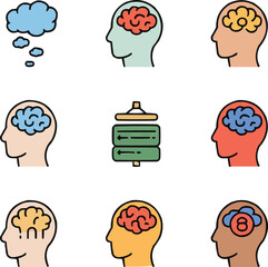 Mental Focus and Clarity Icon Set Flat Vector Symbols for Productivity and Mindfulness