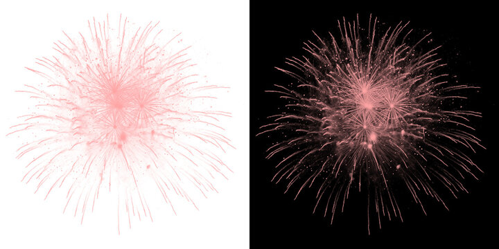 Two pink abstract explosions and fireworks against black backdrop