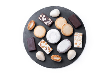 Traditional Spanish Christmas sweets assortment isolated on white background
