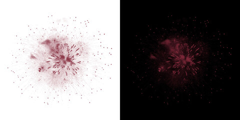 Firework Explosion of red particles and abstract nebula on black background © Tania