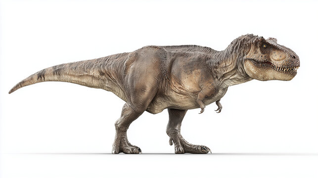 AI-generated realistic image of a Tyrannosaurus Rex standing on a white background, showing detailed skin texture and anatomy for educational or scientific use. - Powered by Adobe