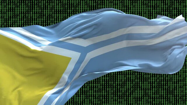 Tuva flag - Waving flag on matrix binary code background