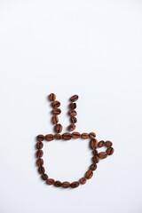 Cup of coffee icon from beans isolated on white background