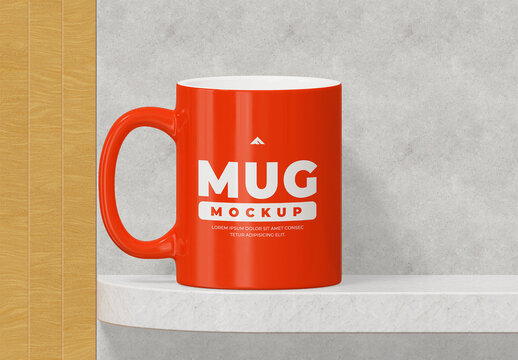 Ceramic Red Coffee Mug Mockup on a Concrete Background for Branding