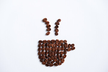 Cup of coffee icon from beans isolated on white background