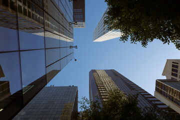 Cityscape with Tall Buildings and Blue Sky 