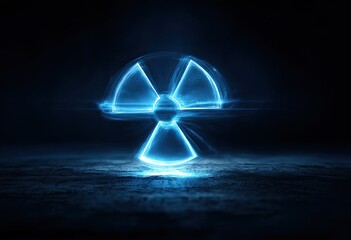 Glowing radiation symbol on dark textured surface