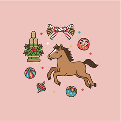 JapaneseNewYearHorsePlayful (日本の正月馬と遊び心のある縁起物)