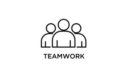 Teamwork Concept Icon With Three People Outline And Text