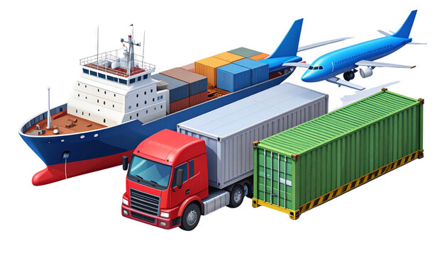 Modern Logistics Illustration Set &ndash;  kargo tuck Multimodal Transport Symbols PNG