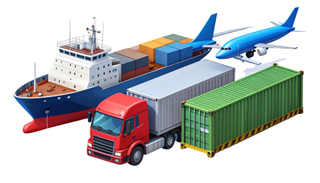 Modern Logistics Illustration Set –  kargo tuck Multimodal Transport Symbols PNG