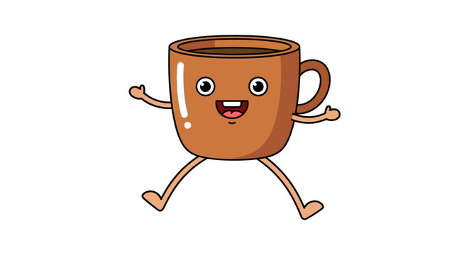 A cheerful and lively cup of coffee character brings a boost of energy and happiness into your day