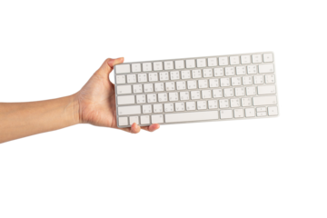 A large white keyboard in hand on a transparent background