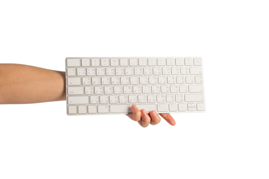 A large white keyboard in hand on a transparent background