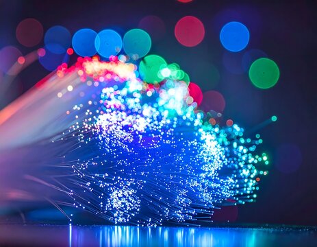 Optical fibers emitting vibrant colored light and bokeh effects - Powered by Adobe